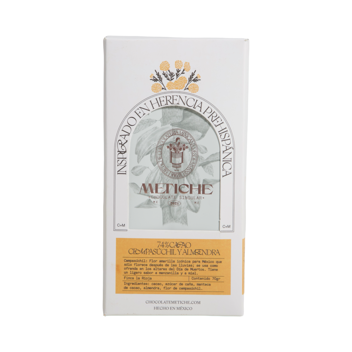 74% cacao cempasúchil y almendras